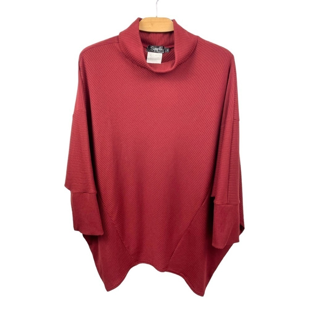 Sympli 3/4 Batwing Sleeve Ribbed Slub Turtleneck Top Size 10 - Picture 2 of 5